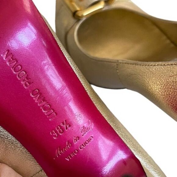 Luciano Padovan Platform Buckle Heels Pumps Size 38.5 Gold - Picture 6 of 7